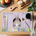 thumbnail image 2 of Easter Bunny Placemats Set of 4, Colorful Eggs Cute Rabbit Purple Wooden Plank Placemats for Dining Table, Place Mats for Kitchen Tabletop, Waterproof Wipeable Dining Table Mats Set, 2 of 9