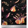 thumbnail image 1 of Soimoi Black Cotton Duck Fabric Feather & Pumpkin Vegetable Print Fabric by Yard 42 Inch Wide, 1 of 3