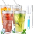thumbnail image 1 of Hisemy Vaso de Vidrio con Tapa,Vasos Acanalado de Vidrio, 4 Vasos Acanalado de Vidrio Apilables, Vasos de Vidrio con Tapa y Popote, Vasos de Cristal,para Batidos, Agua, Jugo, Cafeter&iacute;a,Soda, 1 of 9