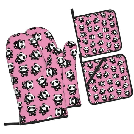 

Sikiie Cute Panda Oven Mitts and Pot Holders Silicone Oven Gloves Heat Resistant Oven Mitts 4Pcs Set