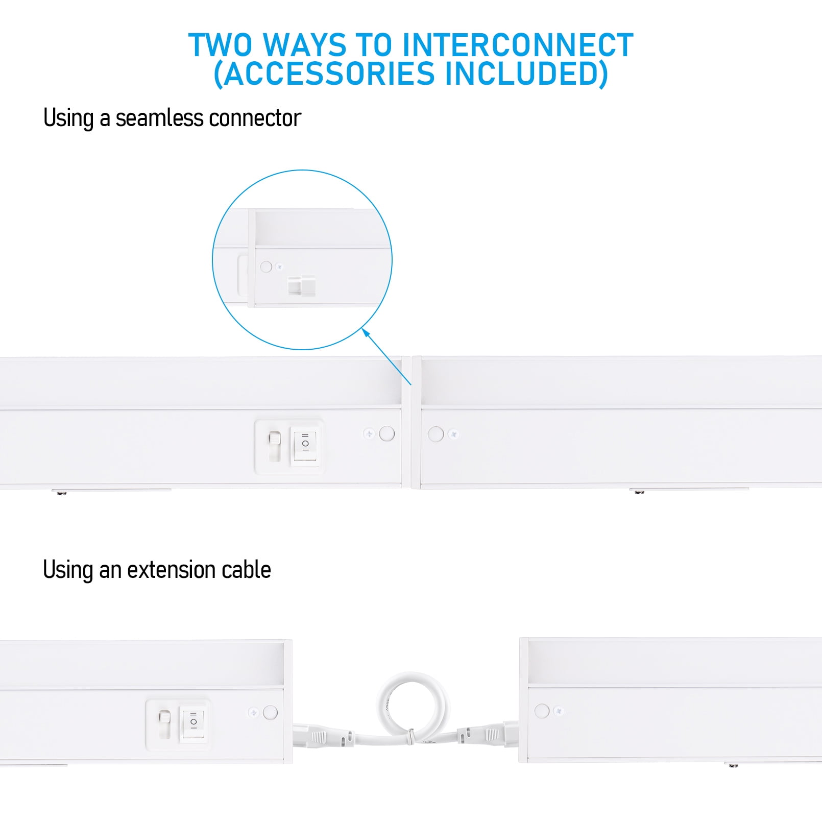 8 Pack LED Under Cabinet Task Lighting 5CCT, 12 Inch 8W 600LM, 120V Hardwired & Plug-in, CRI90 ETL Under Counter Lights, Dimmable & Linkable, 2700K/3000K/3500K/4000K/5000K, White Aluminum Housing