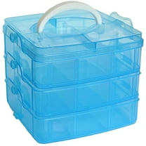Casewin 3 Layer Stack & Carry Box, Plastic Multipurpose Portable Storage Container Box Handled Organizer Storage Box for Organizing Stationery, Sewing, Art Craft, Jewelry and Beauty Supplies Blue