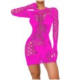 thumbnail image 3 of Levmjia Women Fishnet Mini Dress Long Sleeve Sheer Hollow Out Solid Color Tight Bodycon Lingerie Spring Summer Home Sleep Breathable Stretchy Club Night Party, 3 of 4