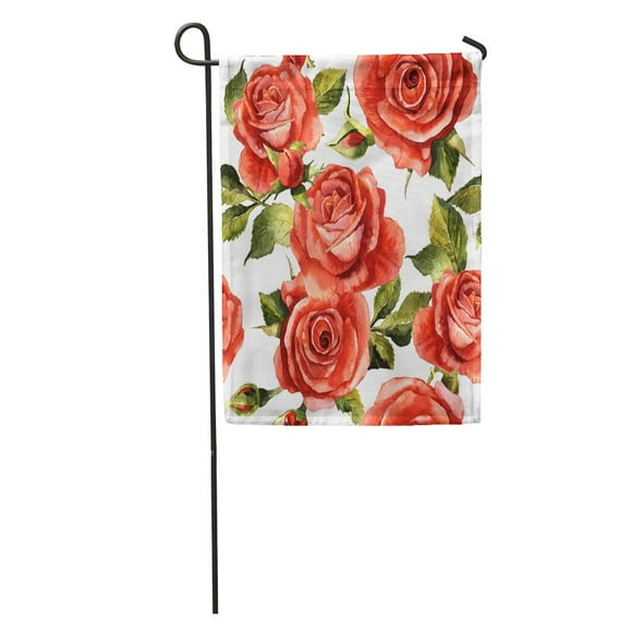 NUDECOR Wildflower Rose Flower Pattern in Watercolor Full Name of The Garden Flag Decorative Flag House Banner 12x18 inch