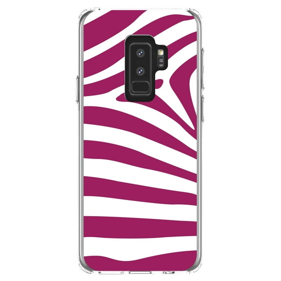 DistinctInk Clear Shockproof Hybrid Case for Samsung Galaxy S9  PLUS (6.2" Screen) - TPU Bumper, Acrylic Back, Tempered Glass Screen Protector - Fuchsia & White Zebra Skin Stripes