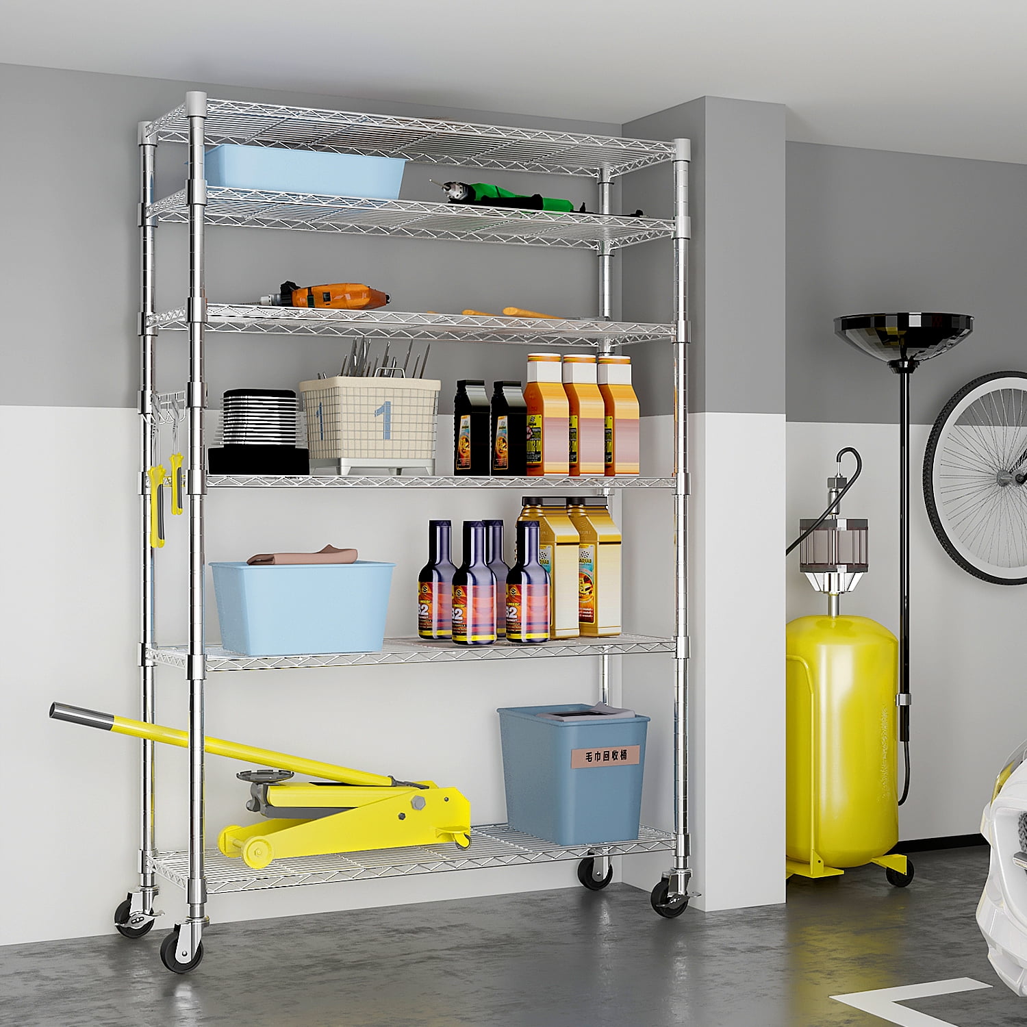 Zimtown 5-Shelf Storage Rack, Adjustable NSF Wire Shelves with Wheels for Garage Storage Organizer Chrome, 59''L x 18''W x 71''H, 2500 lbs Capacity