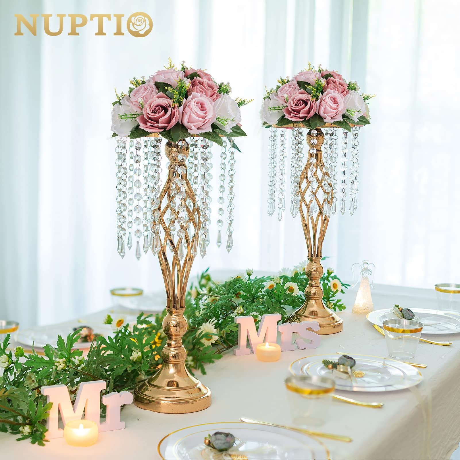 Nuptio Set of 10 Dusty Pink Rose Artificial Flower Kissing ball, 15 Heads Fake Peony Silk Flowers Bouquet for Centerpiece Wedding Birthday Party Home Table Decor