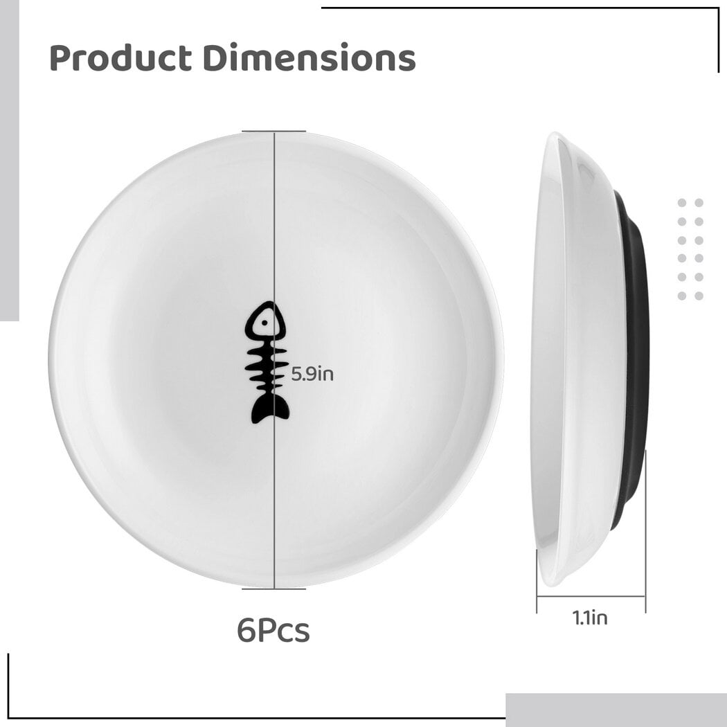 5.9'' Diameter Ceramic Cat Bowls, No Whisker Fatigue Wide Shallow Cat Dishes with Non-Slip Silicone Bottom, Food Water Plates Bowls for Pet Cat