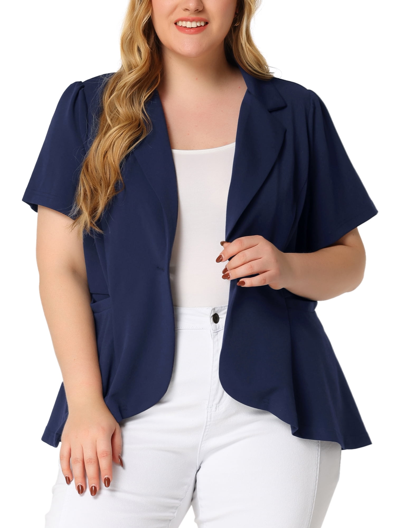 Of later rook minimum Agnes Orinda Plus Size Blazer for Women Office Work Short Sleeve Button Blazers  Jacket - Walmart.com