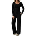 thumbnail image 2 of Women'S 2 Piece Matching Lounge Sets Fall Fashion Outfits Henley Neck Sweater Top Wide Leg Pants Sweat Suits, 2 of 9