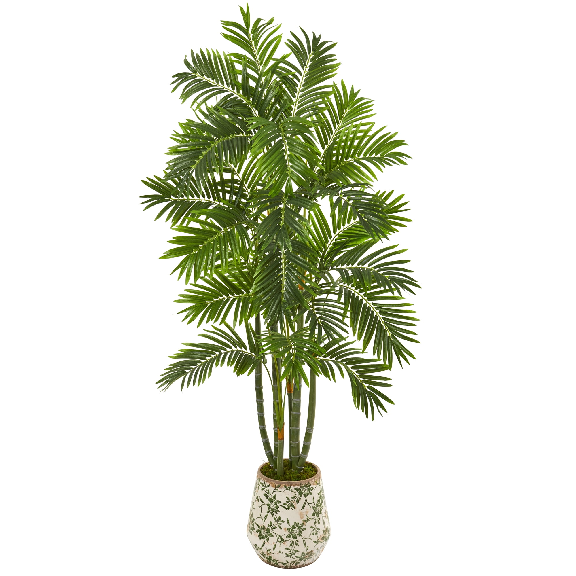 Nearly Natural 6ft. Areca Palm Artificial Tree in Vintage Green Floral