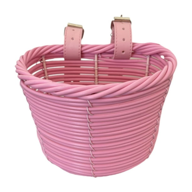 Cesta delantera para bicicleta infantil con correas y portaequipajes para manillar Rosa