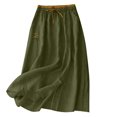 thumbnail image 3 of Junboys Women's Cotton Linen Midi Skirt - Elastic Waist Flowy Skirts for Women, Breathable Summer Skirt for Daily Wear & Travel,Army Green L, 3 of 4