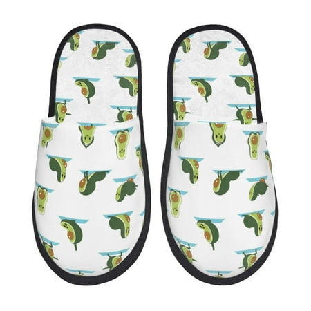 Balery Cute Avocado Yoga Slient Indoor Furry Fleece Comfort House Shoes Soft Non-Slip Home Shoes Cotton slippers House Slippers-- Medium
