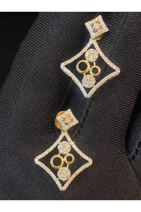 Pave 1.22 Cts Round Brilliant Cut Natural Diamonds Dangle Earrings In Hallmark 14K Rose Gold