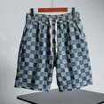 thumbnail image 4 of Pantalones cortos de mezclilla para hombre, bermuda larga, holgada, a cuadros, anchos, para hombre, pantalones vaqueros cortos finos, azules, moda coreana, original, Harajuku, XL, 4 of 5