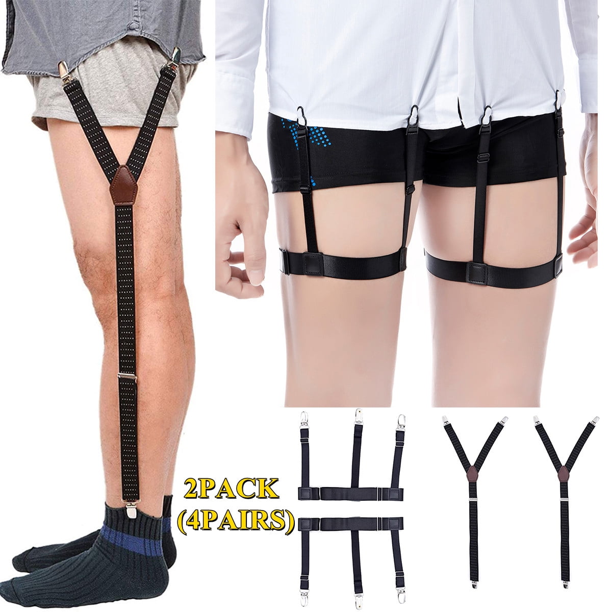 2 Styles Shirt Stays for Men Adjustable Elastic Shirt Garter Shirts