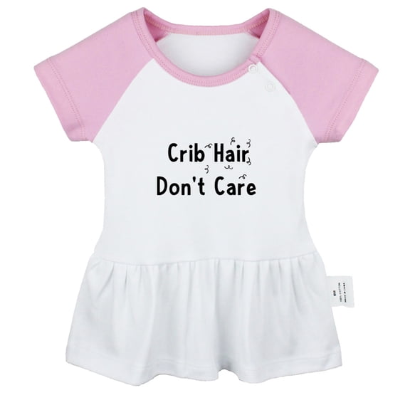 Crib Hair Don't Care Funny Dresses For Baby, Newborn Babies Skirts, Infant Princess Dress, 0-24M Kids Graphic Clothes (Pink Raglan Dresses, 18-24 Months)