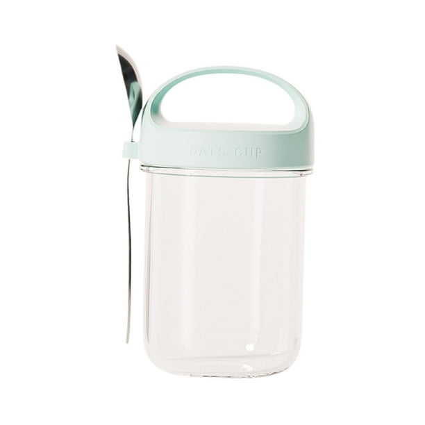 Avena nocturna en envase para desayuno en taza para llevar azul