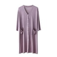 thumbnail image 2 of Timegard Mens Robe V Neck Button down Shirts Long Sleeve Loose Nightgown Casual Comfy Bathrobe with Pockets, 2 of 4