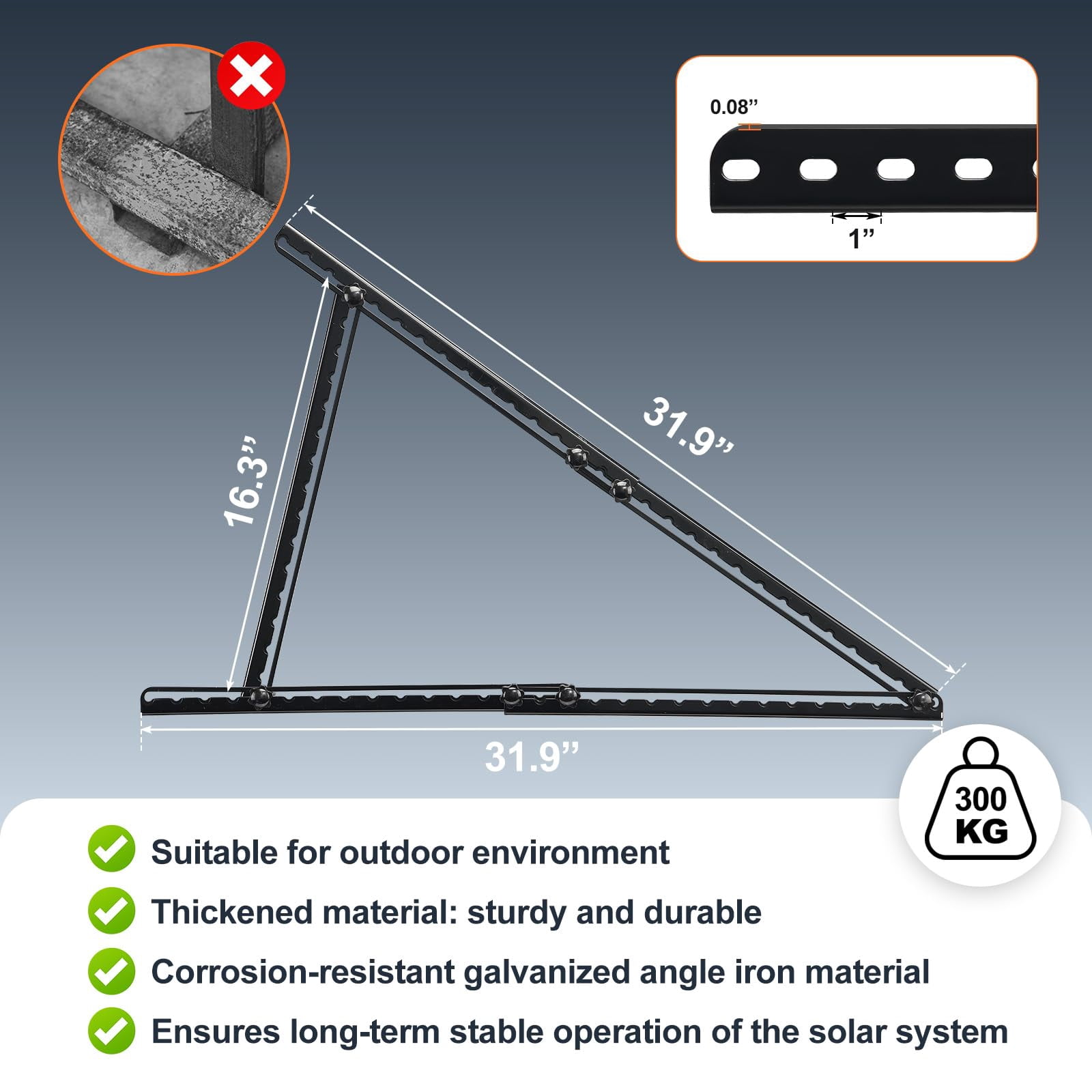 AEASKIEY Solar Panel Mount, 32" Adjustable Stand with Foldable Tilt Legs Solar Ground Mount for 2-4pcs 180 200 300 400 Watt Portable Solar Panel for RV, Roof, Boat, and Off-Grid, Black