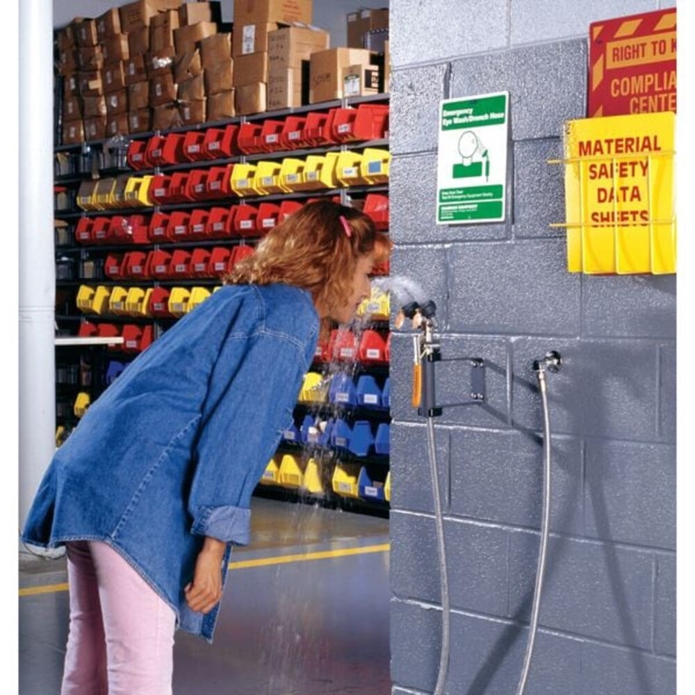 Dual Head Drench Hose, Eyes Coverage, Wall Mount, 8 ft. PVC Hose, Burst Strength 275 psi, NPT