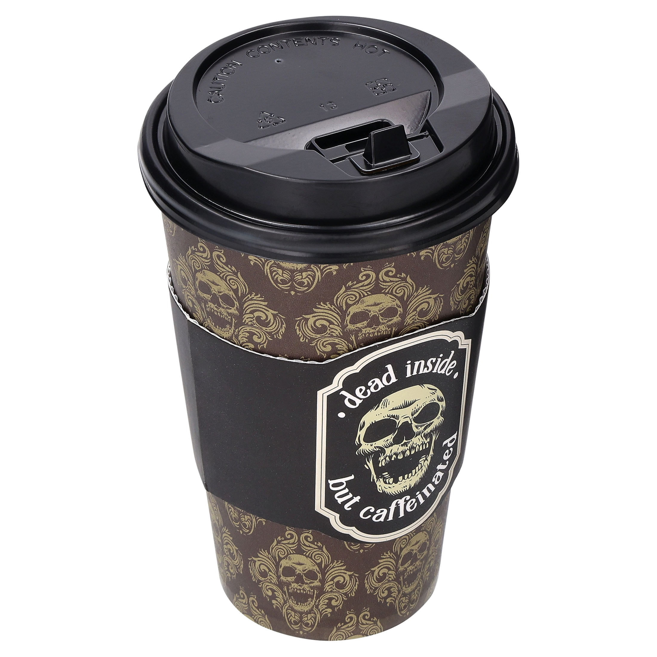 Dead Inside but Caffeinated To-Go Coffee Cups with Lids, Multicolor, 17 fl oz, 8 Count, Halloween by Way To Celebrate