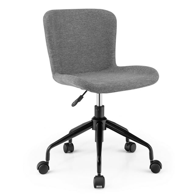 Gymax Chaise de Bureau Sans Accoudoirs à Dossier Mi-Haut, Chaise de Travail Pivotante Réglable en Lin, Gris