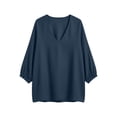 thumbnail image 6 of hoksml Women's Cotton V Neck Blouse, 3/4 Puff Sleeve Crinkle Top, Loose Casual Shirt for Daily and Summer Wear, 6 of 6