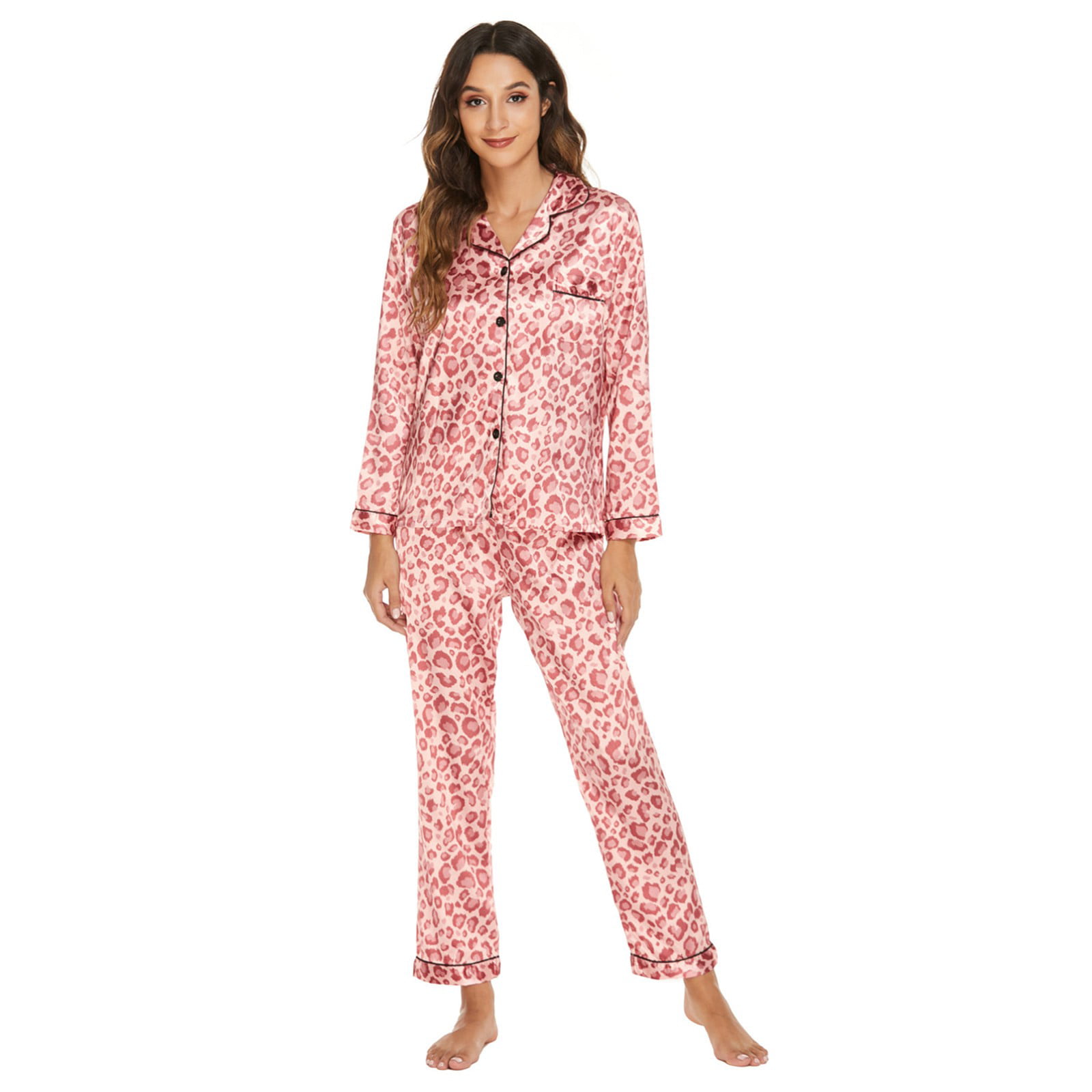 Aayomet Womens Pajamas Set Pajamas for Women Soft Button Up Pajama Set Long  Sleeve Shirt and Pajama Pants Lounge Sets,Red XL