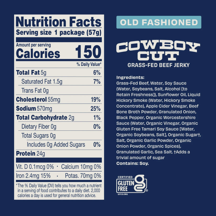 Pack of 12, Country Archer Provisions Cowboy Cut Old Fashioned Beef Jerky, 2 oz