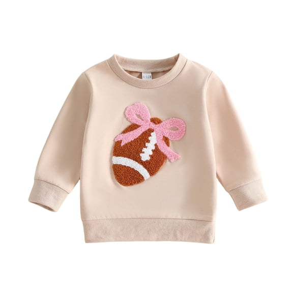 YDFCWXW Baby Girl Football Football Embroidery Crewneck Sweatshirt Long Sleeve Shirts Toddler Tops (Beige, 18-24 Months)