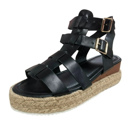 

Larisalt Womens Sandals Women s Ankle Strap Low Wedge Sandals Black