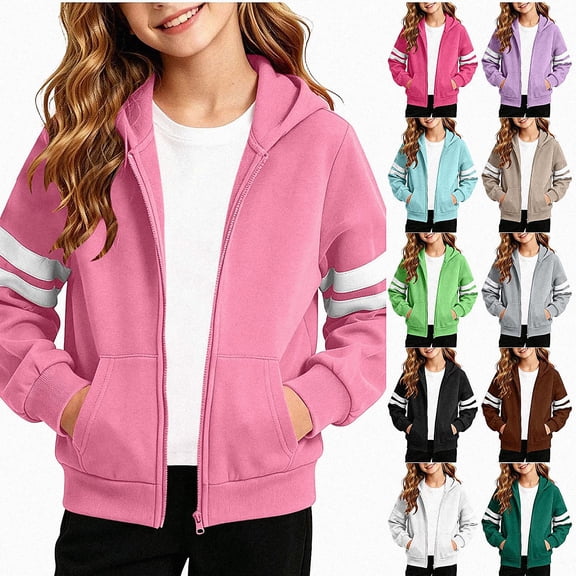 HAOTAGS Kids Hooded Sweatshirt (5-14) Winter Fleece-lined Zipper Warm Jacket Hot Pink Size 9