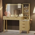 thumbnail image 4 of Ataucjin Fluted Makeup Vanity Desk with 36" HD Lighted Mirror, 48" Big Modern Vanity Desk with Mirror and Lights, Dressing Table with 5 Drawers & Shelves, Glass Top for Bedroom, 4 of 6