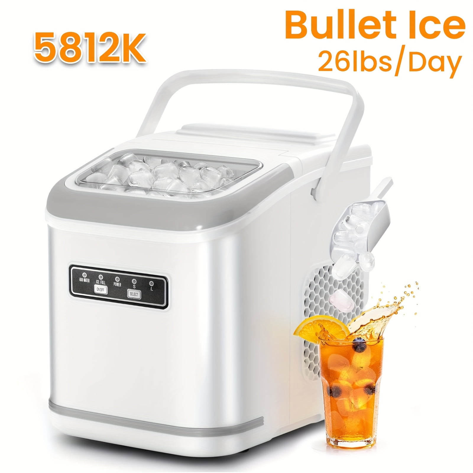 Countertop Nugget Ice Maker, 26/35 Lbs Daily Output, Pebble/Sonic/Bullet/Cube Ice, Self-Cleaning, with Ice Scoop & Basket, Silver Stainless Steel, for Home Kitchen Use