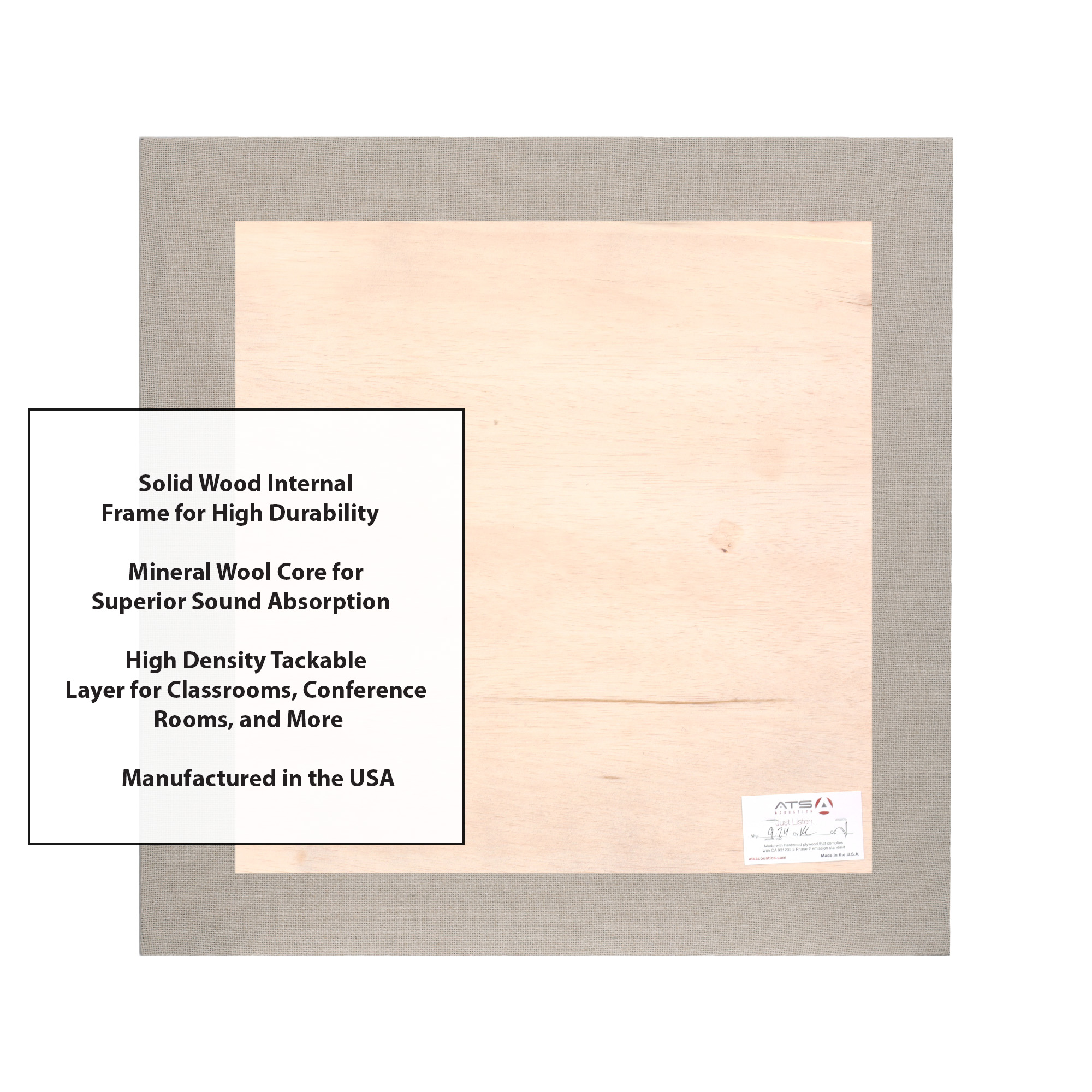 ATS Acoustics Tackable Acoustic Panel 24" x 24" x 4" Sound Absorbing Professional Studio Quality Tack Board Wall Panel (Cream)