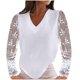 thumbnail image 1 of Mujeres Casual encaje manga larga Patchwork cuello en V pulóver Color sólido blusa camiseta Tops Pompotops  gfhjh21764, 1 of 7