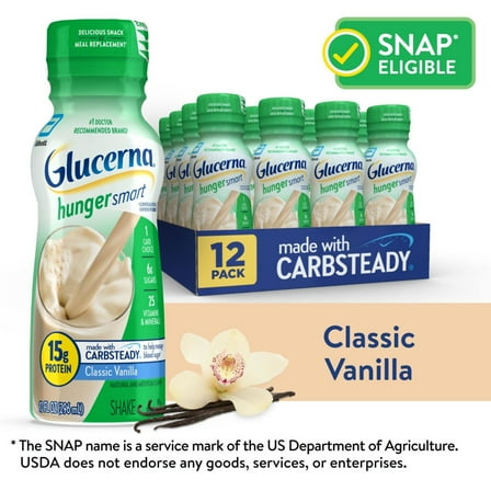 Glucerna Hunger Smart Diabetes Care Shake, Classic Vanilla, 10 Fl Oz, 12 Pack