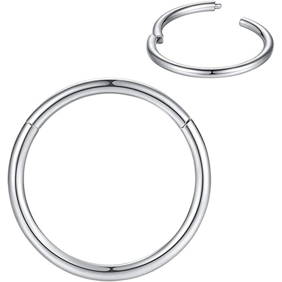 Followmoon 316L Surgical Steel Nose Rings Hoop Septum Clicker Hinged Segment Ring Lip Ear Piercing Earrings for Cartilage Helix Tragus Conch Rook 20g 18g 16g 14g 12g 10g 8g,Inner Diameter 5mm to 22mm