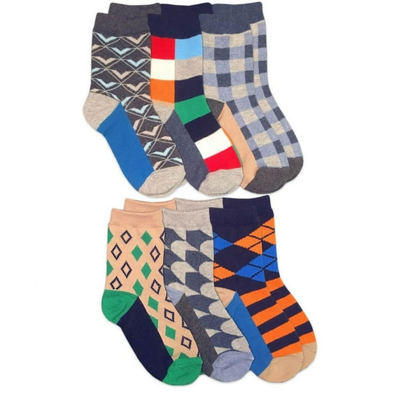 Jefferies Socks Boys Stripe Multicolor Pattern Dress Crew Socks 6 Pair Pack