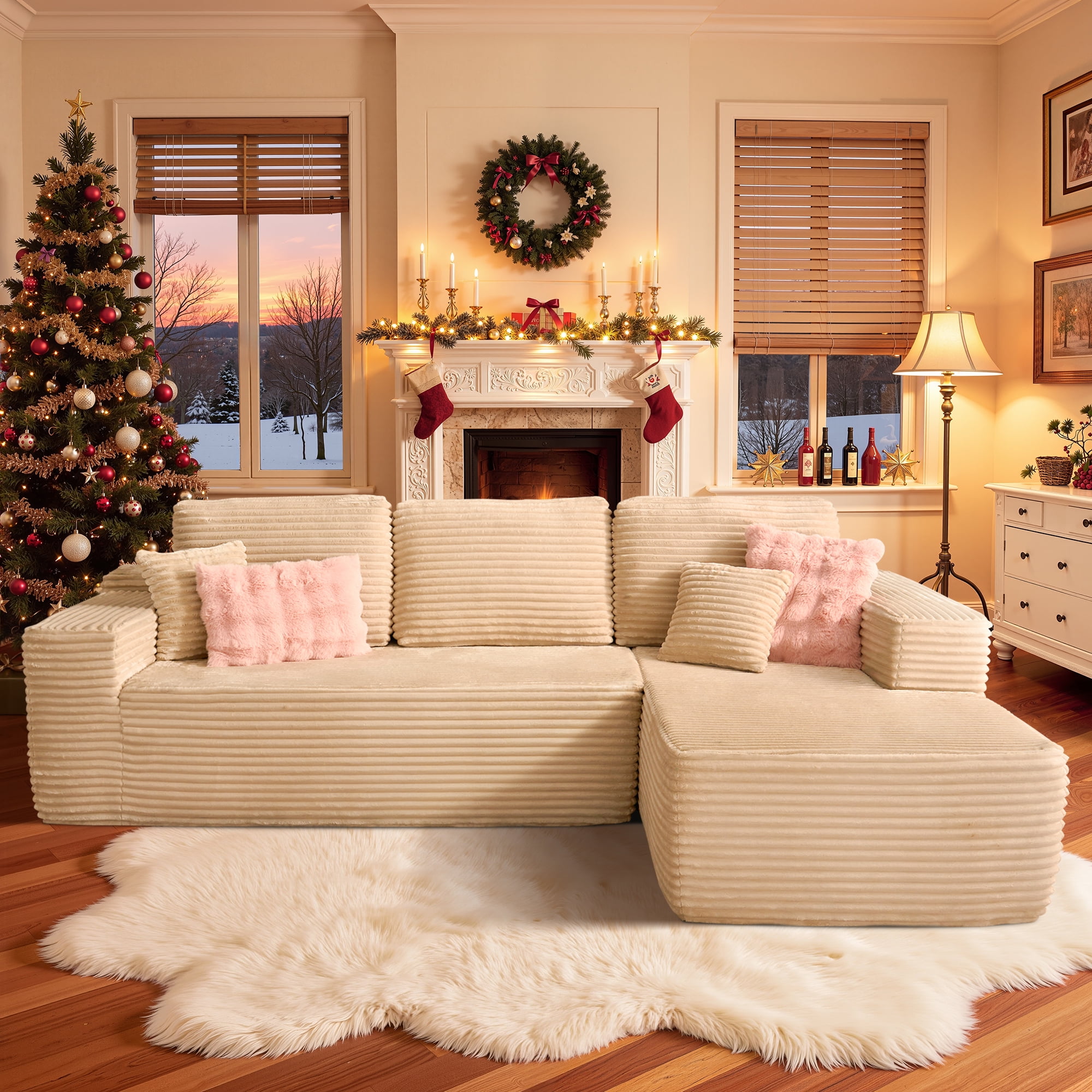 Vcatnet 106" Modular Sectional Sofa Couch Plush Corduroy Cloud Couch L Shaped Modern Minimalist Couch with Chaise for Living Room, Beige
