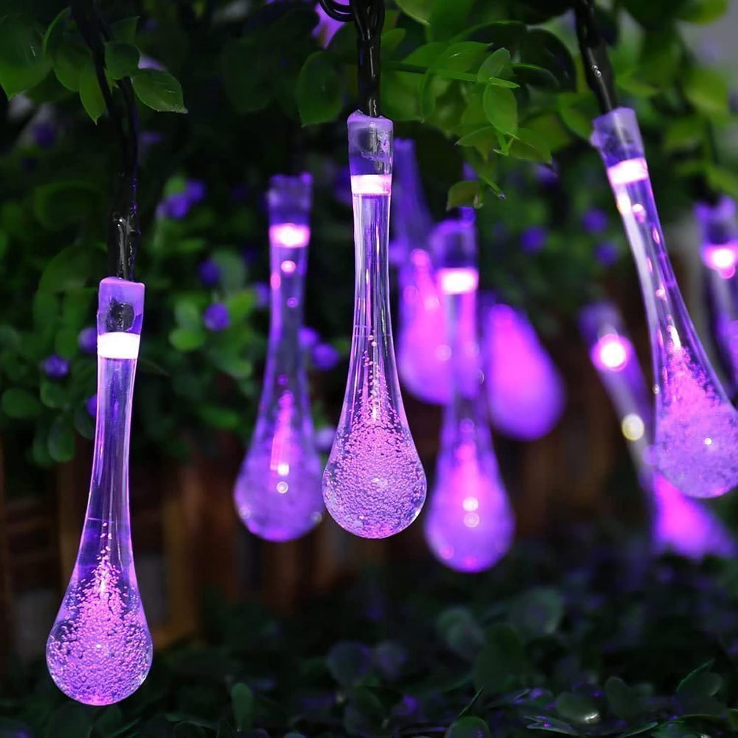 Solar String Lights Outdoor 20ft 30LEDs Water Drop Fairy Garden Lights Waterproof 8 Modes Raindrop Festival Decorative Lighting for Terrace Patio Gazebo Christmas Party Wedding