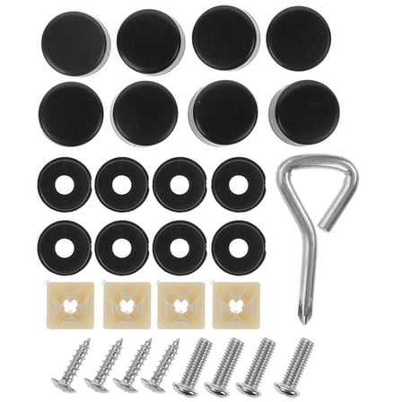 BESTONZON 1Set Black License Plate Fixing Screws Kit with Caps for Sleek Car Frame Installation