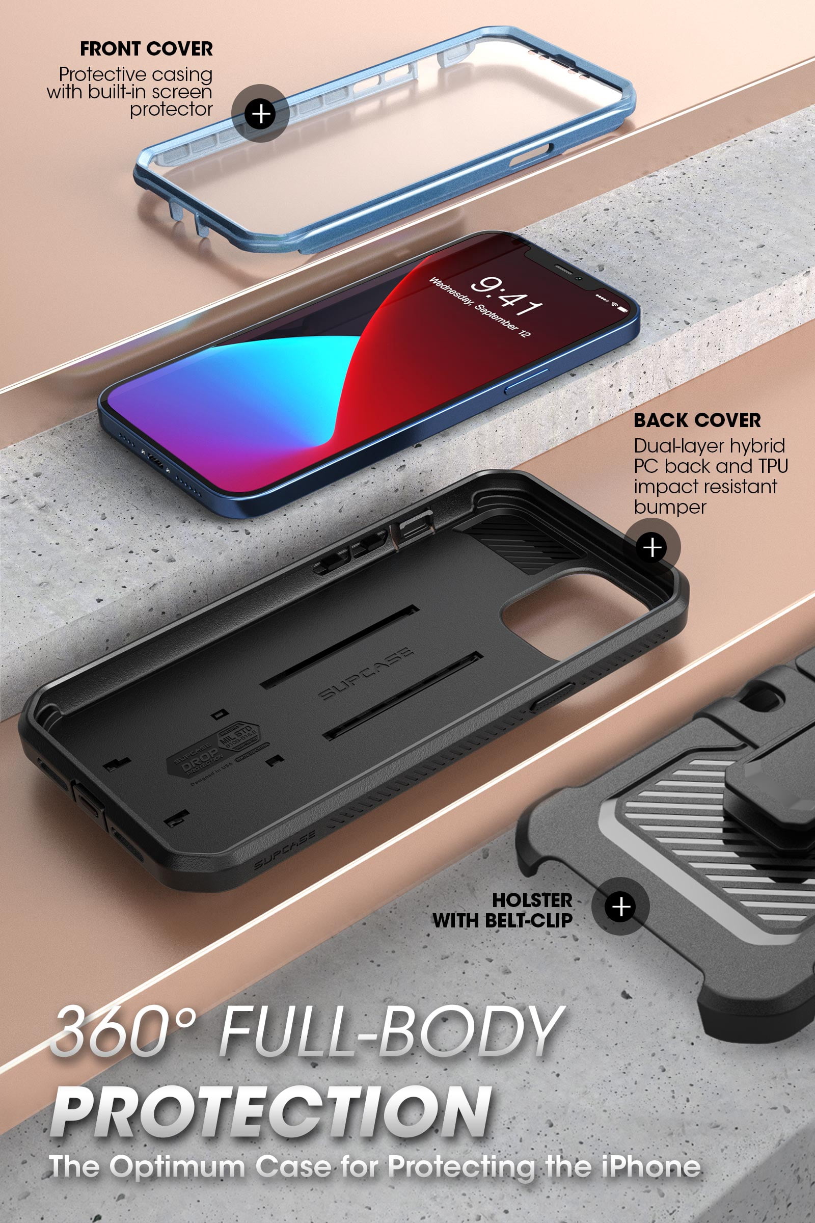 SUPCASE Unicorn Beetle Pro Series Case for iPhone 12 / iPhone 12 Pro (2020 Release) 6.1 Inch, Built-in Screen Protector Full-Body Rugged Holster Case (Cerulean)