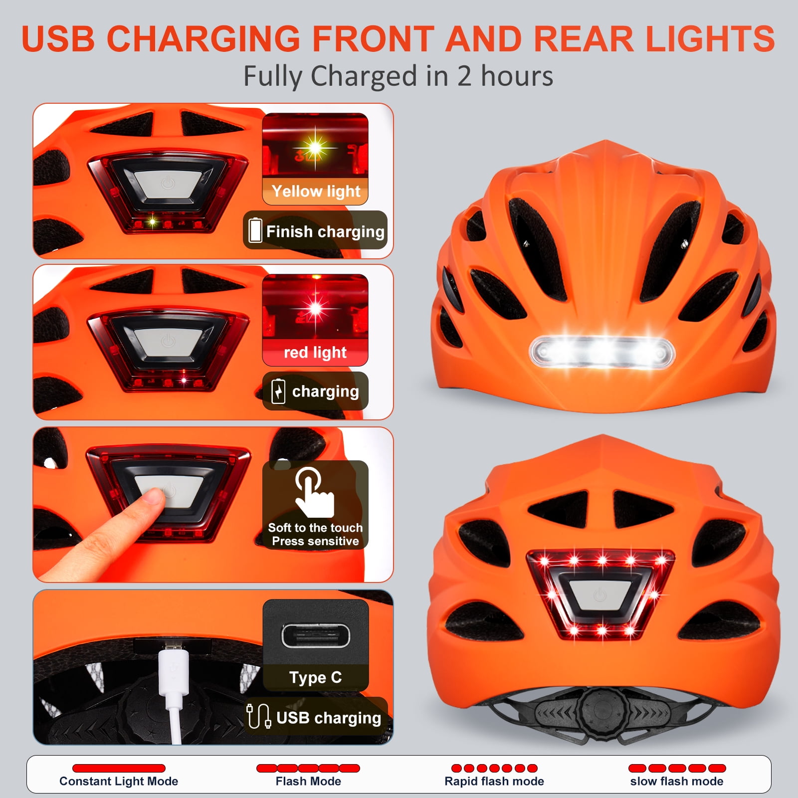 GUDOOK Bike Helmet Adult Bike Helmets for Men/Women:  USB Rechargeable LED Front and Rear Lights for Cycling Urban Commuter Skateboard