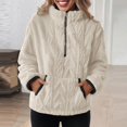 thumbnail image 4 of Women's Sherpa Fuzzy Fleece Pullover Sweatshirt Quarter Zip Lapel Winter Warm Cozy Sweaters with Kangaroo Pockets, 4 of 6