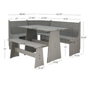 Linon Talon Pine Wood Corner Dining Nook Set with Storage in Gray Finish