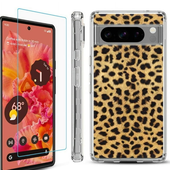 OneToughShield ® Compatible with Google Pixel 8 Pro, Shockproof Phone Case, with Tempered Glass Screen Protector - Cheetah Gold/Black