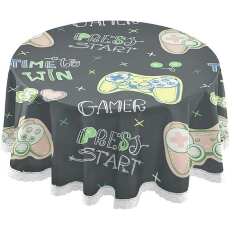SKYSONIC Cute Game Joystick Round Tablecloth 60In,Table Cover Water Resistant Spill Proof Large Table Cover for Indoor & Outdoor Family Gathering Dinner, Hotel, BBQ